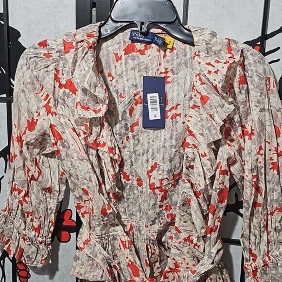 Polo Ralph Lauren Ruffled Floral Cotton Wrap Top Size XXS NWT - Picture 5 of 12